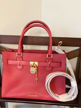 Michael Kors Hamilton Berry Leather Satchel with Gold Hardware